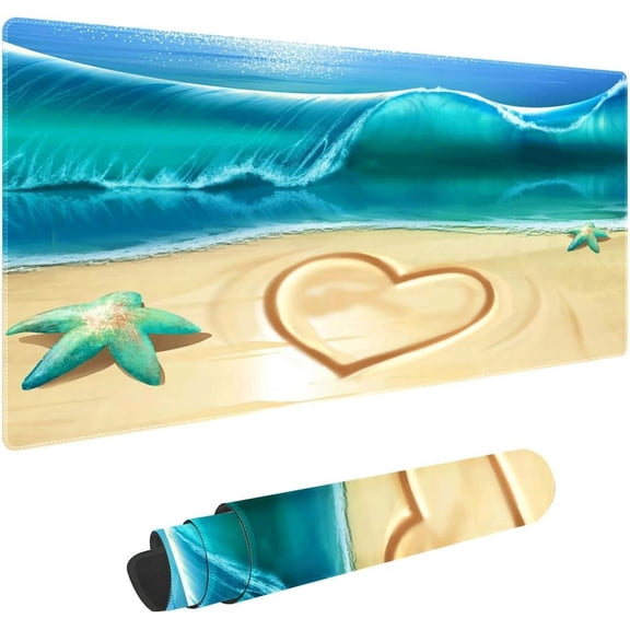 Love on The Beach Non-Slip Rubber Large Mouse pad for Desk,Large Gaming Mouse Pad XXL Extended Mouse pad with Stitched Edges Non-Slip Base Water Resist Pad Desk Mat 35.4x15.7inch