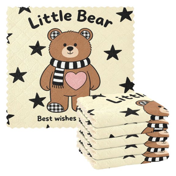 Love Bear Kitchen Cloth Dish Towels for Drying Washing Absorbent Dish Rags Reusable soft kitchen dishcloth set 6 Pack
