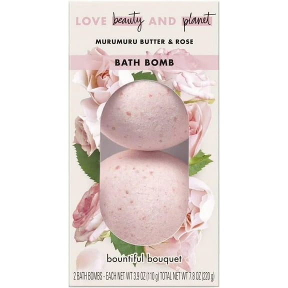 Love Beauty Planet Murumuru Butter Rose Bath Bomb, 2 Pieces, Total 7.8 oz