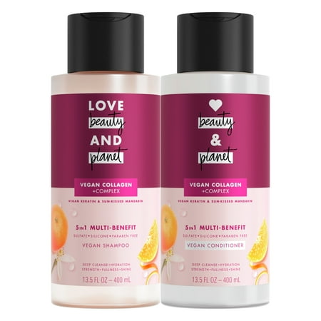 Love Beauty and Planet 5-in-1 Shampoo & Conditioner Vegan Keratin & Mandarin, 13.5 oz Twin Pack