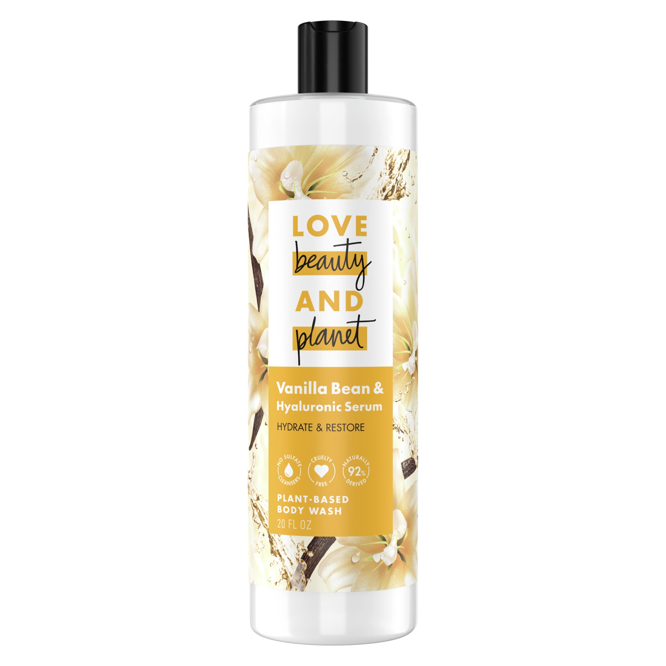 Love Beauty and Planet Hydrating Body Wash, Vanilla Bean and Hyaluronic  Serum, 20 fl oz