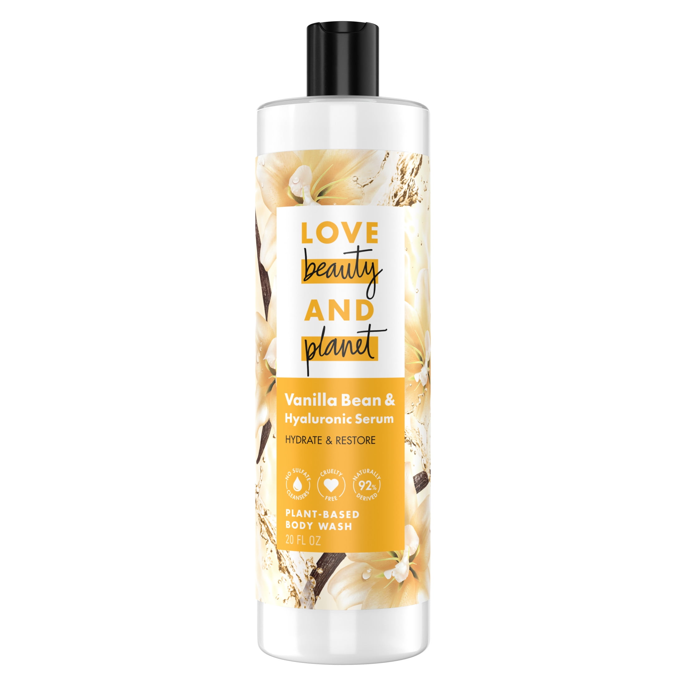 Love Beauty and Planet Plant-Based Body Wash Vanilla Bean & Hyaluronic Serum, 20 oz