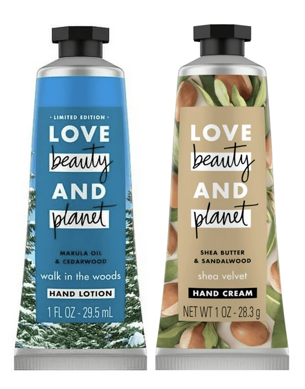 Love Beauty and Planet Marula Oil and Cedar Wood ,Shea Butter & Sandalwood Hand Lotion Shea Velvet 1 oz (Pack of 2)