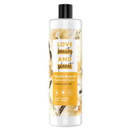 Love Beauty and Planet Plant-Based Body Wash Vanilla Bean & Hyaluronic Serum, 20 oz