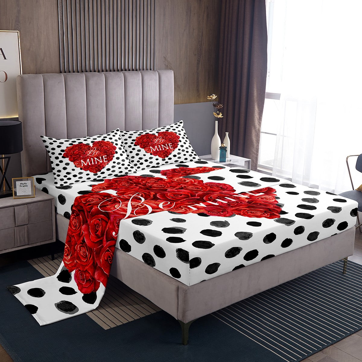 Love Bed Sheets Set King Size Black And White Dots Pattern Sheets for