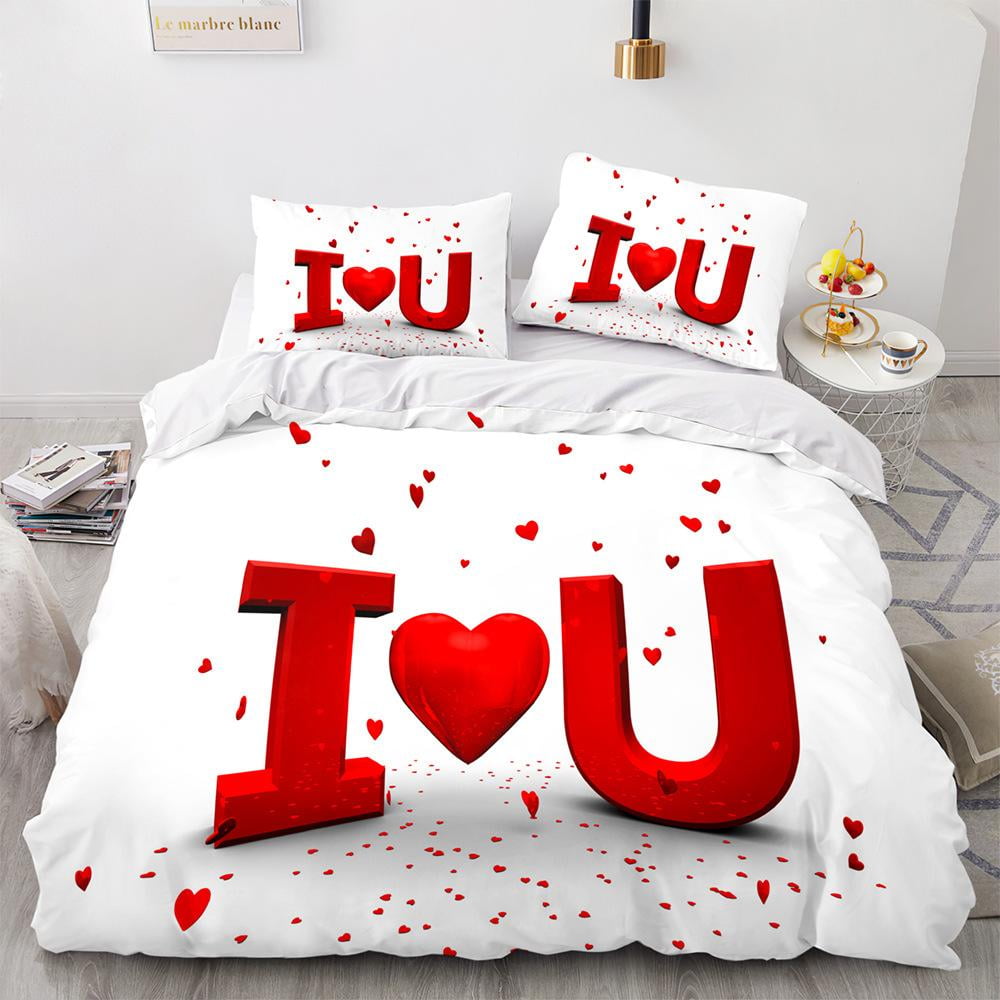 Love Bedding Set 3D Printed Down Duvet and Pillowcase 2/3 Valentine's Day King/Queen's Super