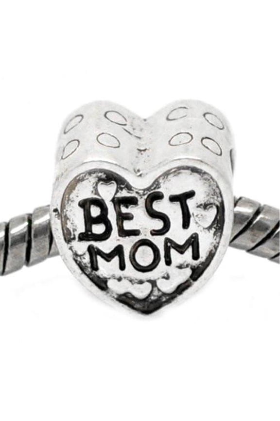 Love Best MOM Heart Bead Charm Spacer For Snake Chain Charm Bracelet