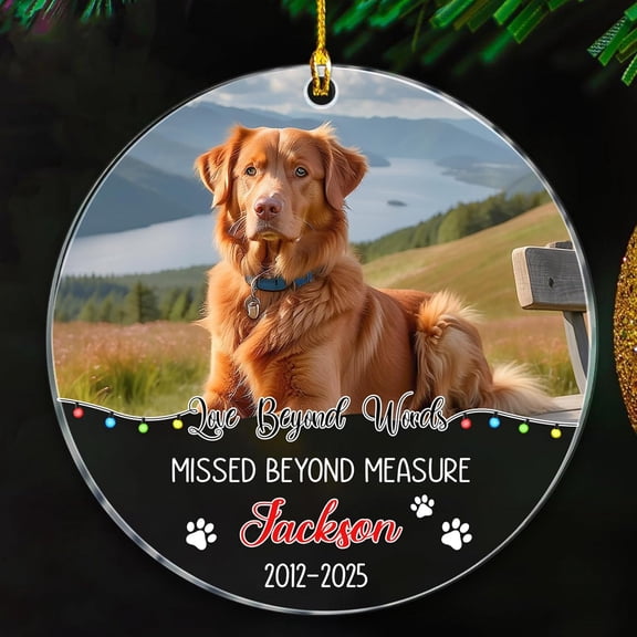 Love Beyond Words Missed Beyond Measure Ornaments, Year & Name/Photo Remembrance Christmas Ornament 2025, Memorial Ornament Gift for Dog Dad Dog Mom, Picture Memorial Ornaments