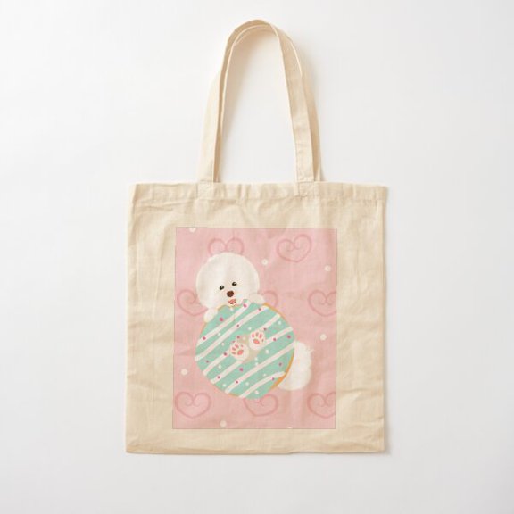 Love Bichon Frise And Donut Cotton Tote Bag Canvas Tote Bag, Family Gift For Mother, Her