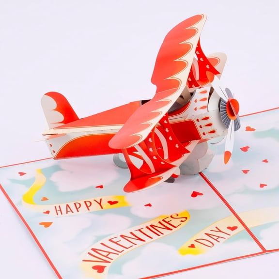 Love Biplane Pop Up Card, Happy Valentine's Day, Cloud, Heart, 3D Popup Greeting Cards, Ideal Gifts for Wife, Husband, Lovers, Kids, Girlfriend, 5x7 - Includes Envelope And Message Note