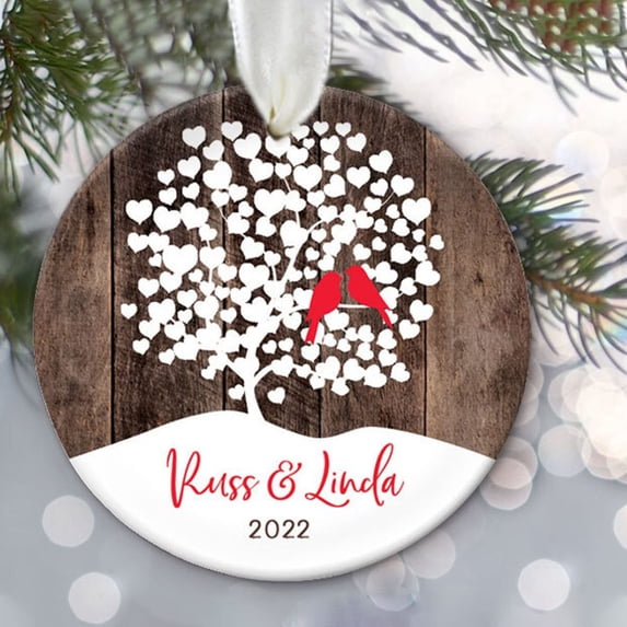 Love Birds Christmas Ornament, Personalized Christmas Ornament Rustic Faux/Fake Wood Wedding Tree Ornament, Lovebirds, First Christmas