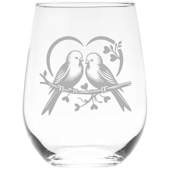 C&M Personal Gifts 17 oz Love Birds Design Stemless Wine Glass