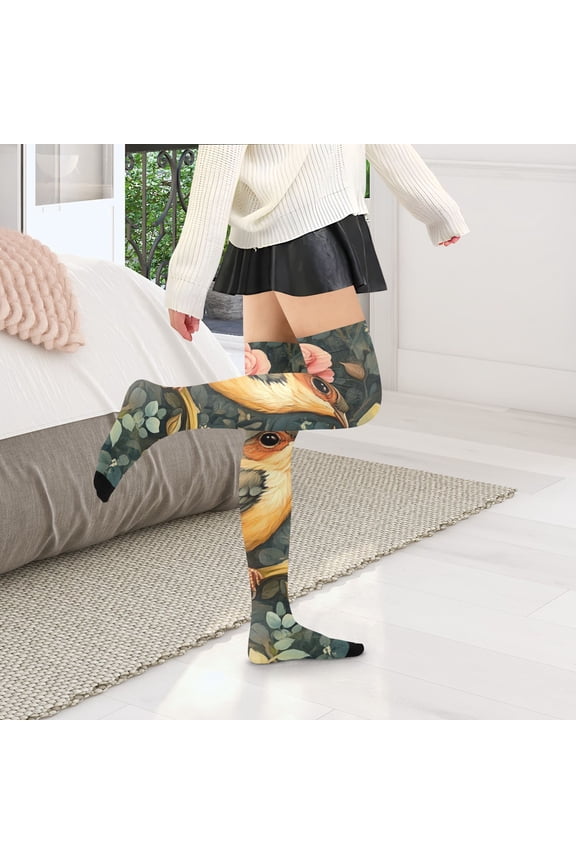 Love Birds Flowers Womens Thigh High Stocks Over Knee High Socks Thigh Tigh Boot Stockings