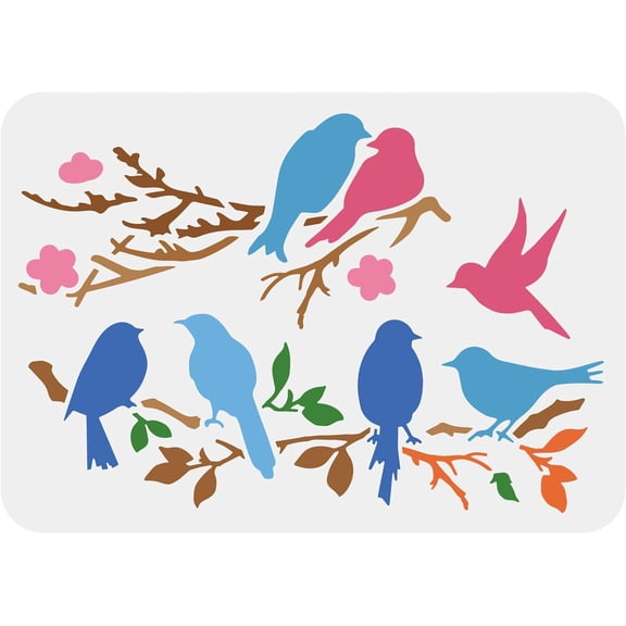 Love Birds Tree Branches Stencil 11.7x8.3inch Reusable Birds on Branch Pattern Stencils Mylar Animal Bird Stencil for DIY Painting on Wall Wood Furniture Fabric and Paper