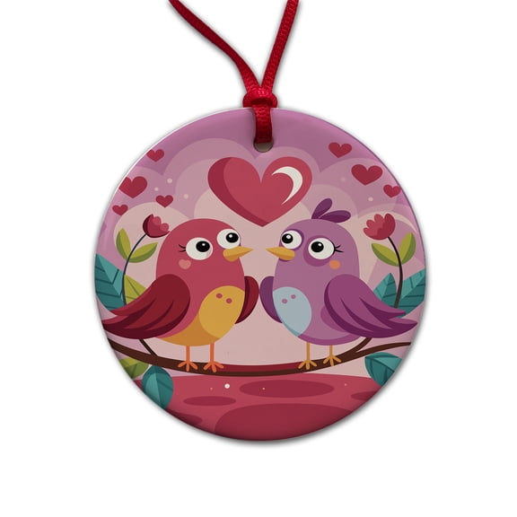 Love Birds Valentines Day Anniversary Wedding Christmas Tree Holiday Round Ceramic Ornament