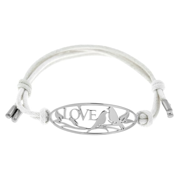 Love Birds White Cotton Cord Adjustable Stainless Steel Bolo Bracelet