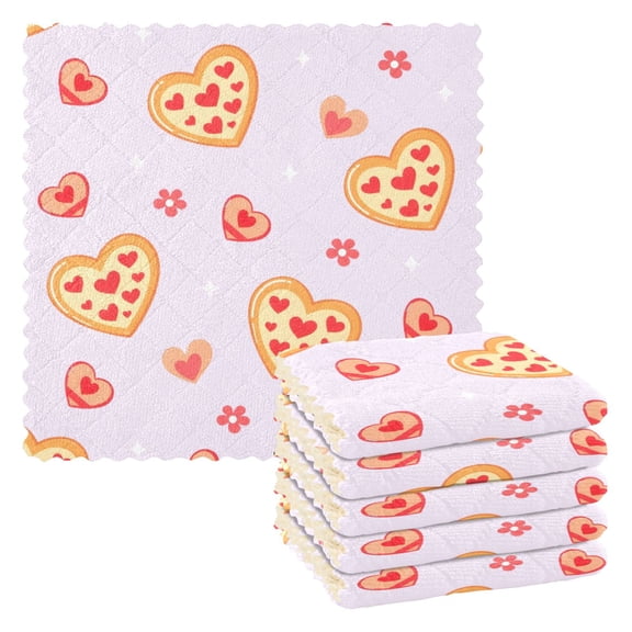 Love Biscuit Flower Pattern Dish Towels 6 Pack Kitchen Cleaning Dish Cloths Absorbent Reuseable Cleaning Cloths 11'' x 11''