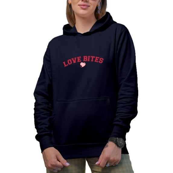 Love Bites Romantic Holiday Perfect Gift, Navy Hooded Sweatshirt or Hoodie, XL