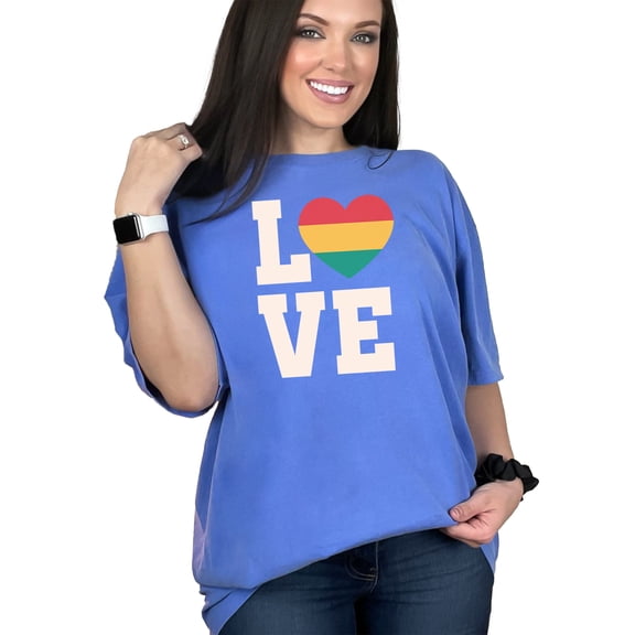 Love, Black History Month Heart Art, Flo Blue Comfort Colors T-Shirt, Large