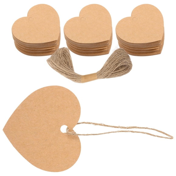 Brown Paper Heart Shaped Tags for Decor with Holes and Flax Rope for Valentine's Day DIY Crafts 1