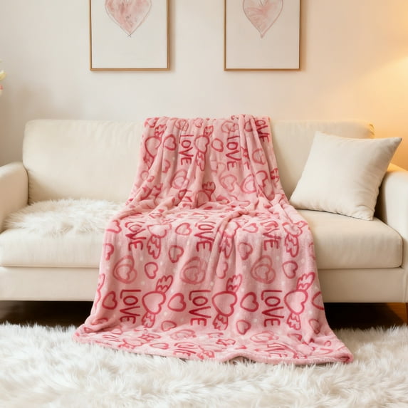 Love Blanket 27" x 39" Flannel Soft Heart-Shaped Decor Lightweight Aesthetic Plush Room Decor for Sofa Couch Travel Bed Christmas Valentine's Day Decoration