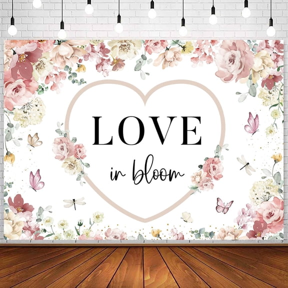 Love in Bloom Backdrop Boho Pink Floral Bridal Shower Photography Background Rose Flower Engagement Wedding Bachelorette Party Supplies Decorations Banner Photo Booth Props