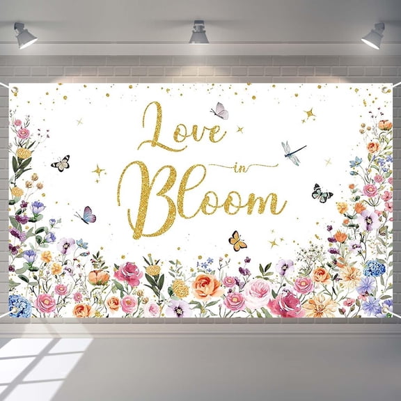 Love in Bloom Bridal Shower Backdrop Wildflower Bride in Bloom Background Spring Floral Butterfly Wedding Engagement Party Decorations Banner Supplies Photo Booth Props