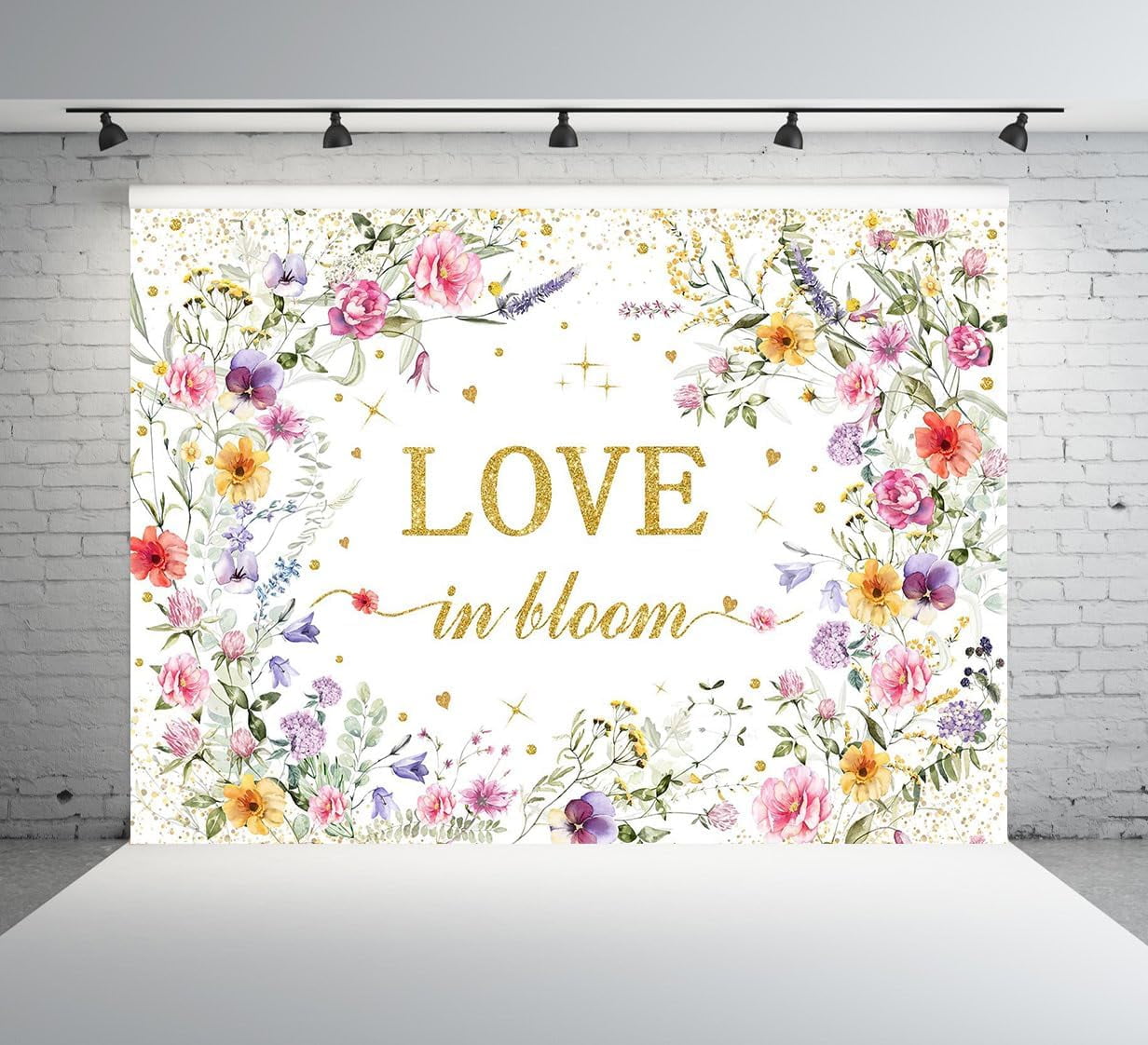 Love Is In Bloom Floral Bridal Shower Banner Decorations Set - Includes Garland & Glitter Banner