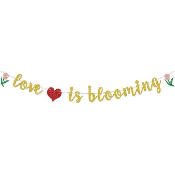 Love is Blooming Banner, Love is in Bloom Bridal Shower Decorations, Fresh Off the Market Bridal Shower Supplies, Little Wildflower Engagement Wedding Party Decor Sign Gold Green & Red