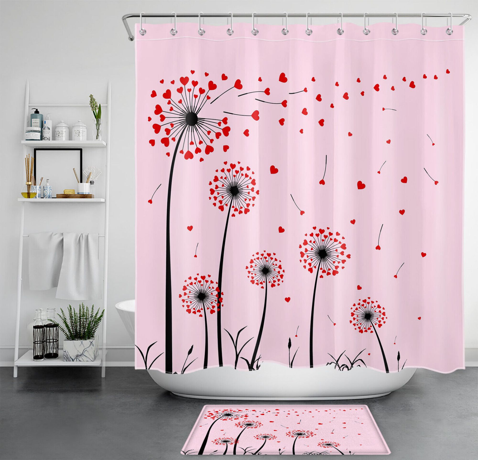 Love Blooms Floral Valentine's Shower Curtain Set for Your Bathroom