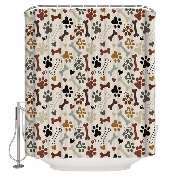 Love Bone Dog Paw Print Shower Curtain for Bathroom, Animal Footprints Seamless Waterproof Shower Curtains Washable Quick Dry with Hooks Bathtub Curtains 36x72 IN
