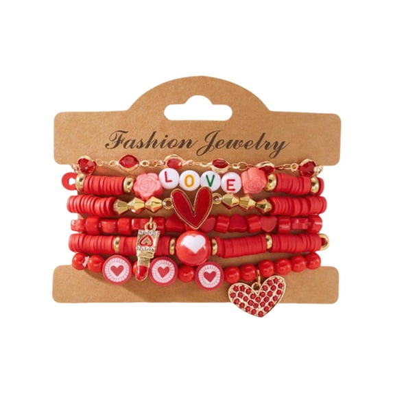 Love Bracelets for Women Bead Bracelet Set Love Heart Boho Cute Pink Red Stackable Stretch Jewelry Valentine's Day Bracelets Stretch Bracelets for Women Red Heart Charms Bracelets Holiday Party Gifts