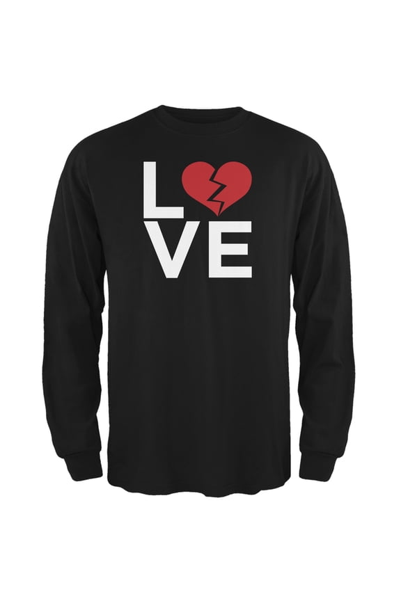Love Broken Heart Black Adult Long Sleeve T-Shirt - Large