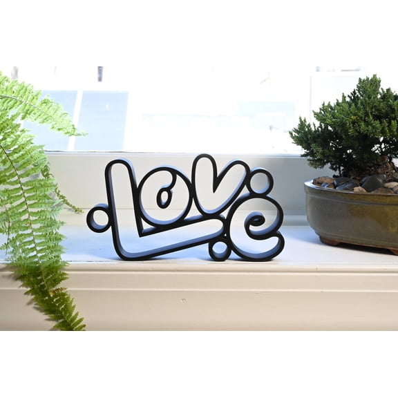Love Bubble Letters Sculpture, Minimalist Line Art Word Decor, Home Accent