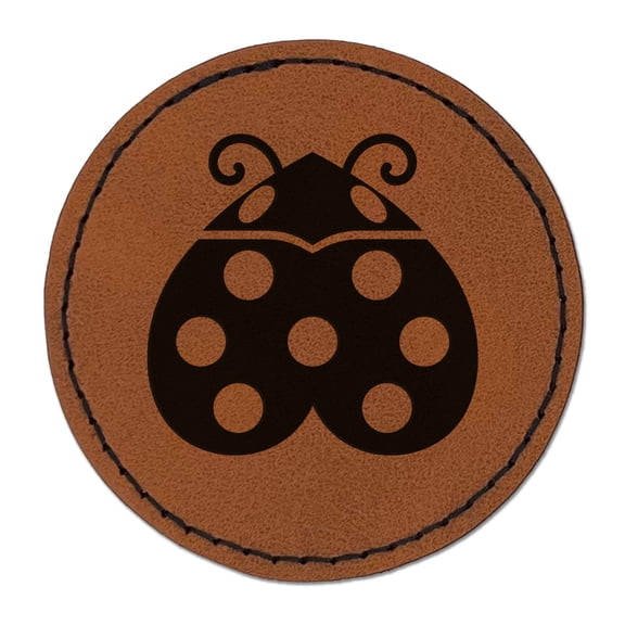 Love Bug Heart Shaped Ladybug 2.5" Faux Leather Round Engraved Iron-On Patch - Brown