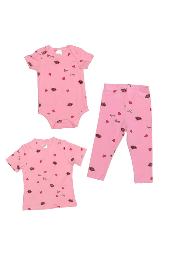 Love Bug Ladybugs Pattern - Baby Girl 2-Piece Clothing Set | Onesie Bodysuit or T-shirt with matching Leggings | Short Sleeve | Cotton | Baby Shower Gift | 0-36 months