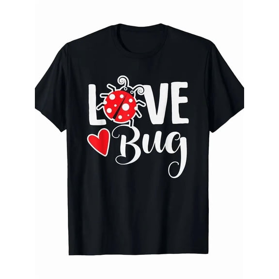 Love Bugs Ladybug Graphic T-Shirt - 100% Unisex Casual Tee with Ladybug & Heart Design, Bohemian Style Short Sleeve Round Neck Shirt for Men & Women, Cute Couples Matching