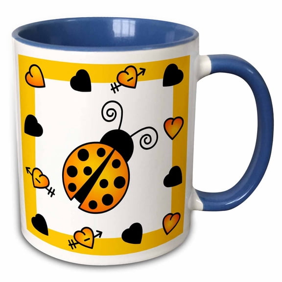 3drose, Love Bugs Orange Ladybug with Hearts, 15oz Two-tone Blue Mug