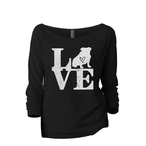 Love Bulldog Women's Fashion Slouchy 3/4 Sleeves Raglan Lightweight Sweatshirt Black 2X-Large