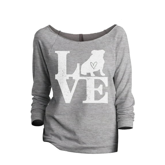 Love Bulldog Women's Fashion Slouchy 3/4 Sleeves Raglan Lightweight Sweatshirt Sport Gray Large