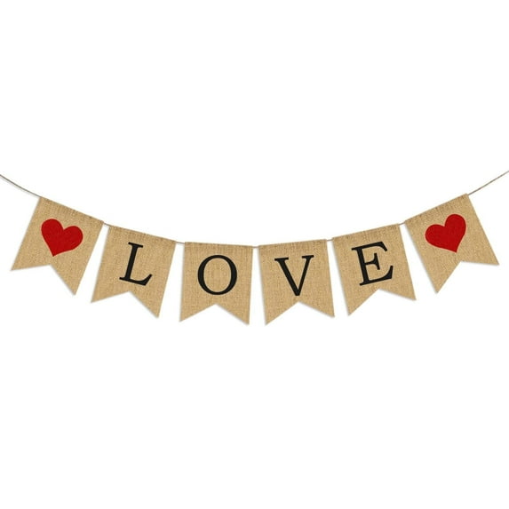 Love Burlap Banner Valentines Day Garland Photo Props Engagement Banner Wedding Anniversary Decorations