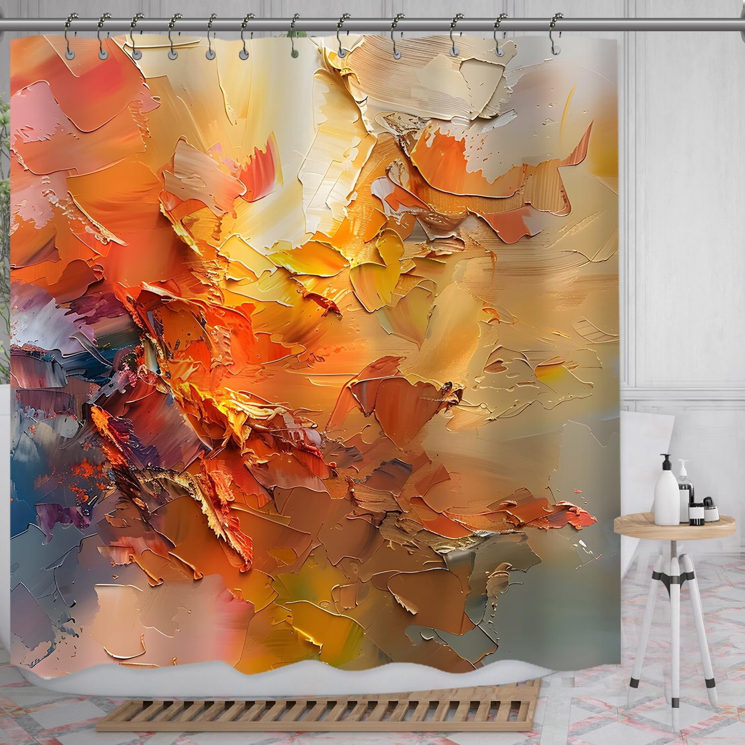 She Love Burnt Orange Shower Curtain Abstract Oil Painting Modern Art ...