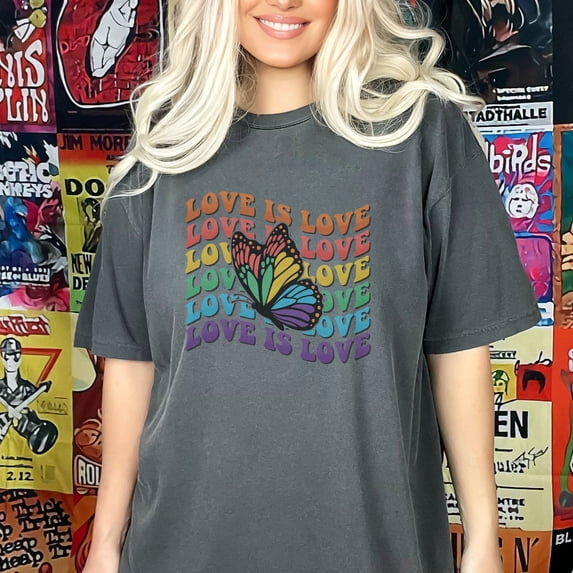 Love is Love Butterfly Gay Pride Shirt, Love is Love, Gay Pride month, Comfort Colors tee, LGTQB+ shirt, Equality Shirt, Social Justice (Colors:White; Sizes:M;)