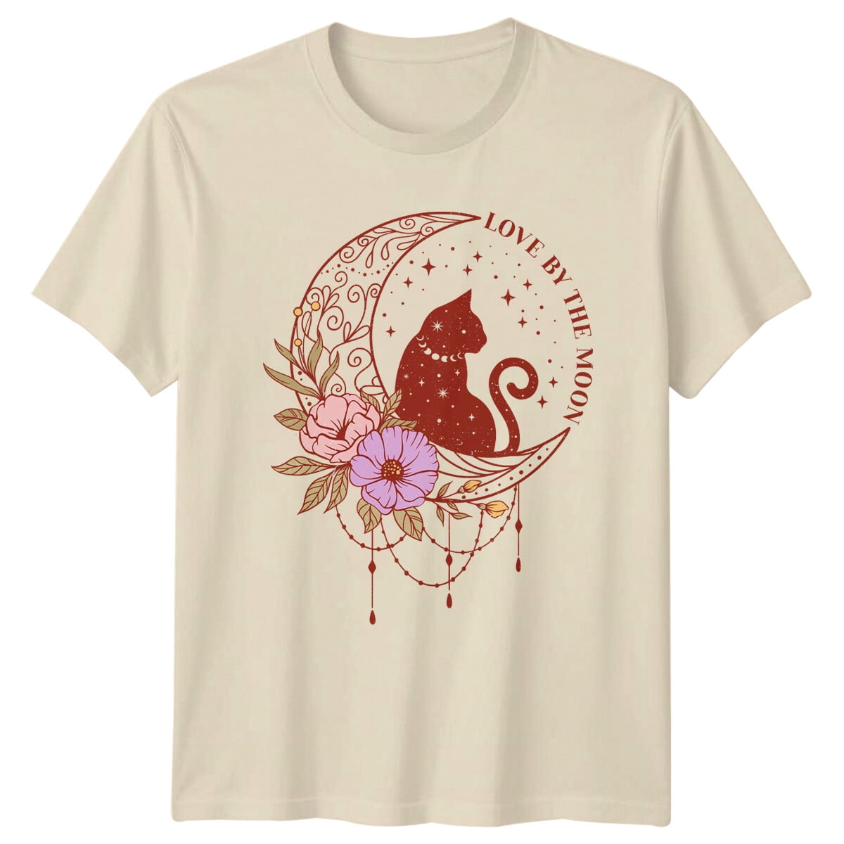 Love By The Moon Cat Celestial Boho Graphic T-Shirt - Walmart.com