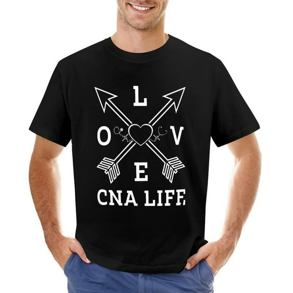 Love CNA Life Vector Art Design Men’s T-Shirt 100% Cotton Casual Short Sleeve Tops Gift Tee Black 4XL