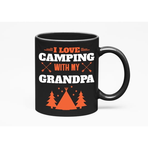Love Camping with Grandpa, Grandkids or Grandchildren, Black 11oz Ceramic Mug