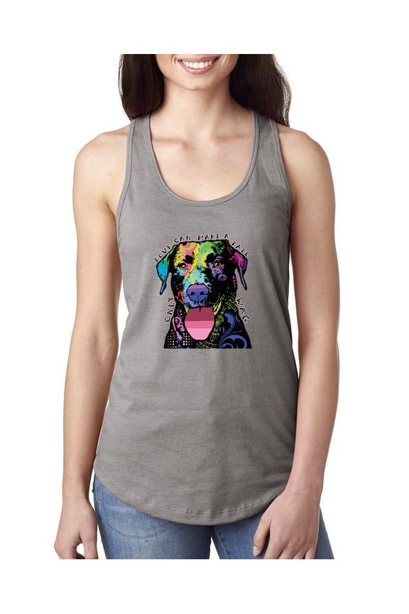 Love Can Make a Tail Wag Pitbull Dog Lover Ladies Racerback Tank Top, Heather Grey, X-Large