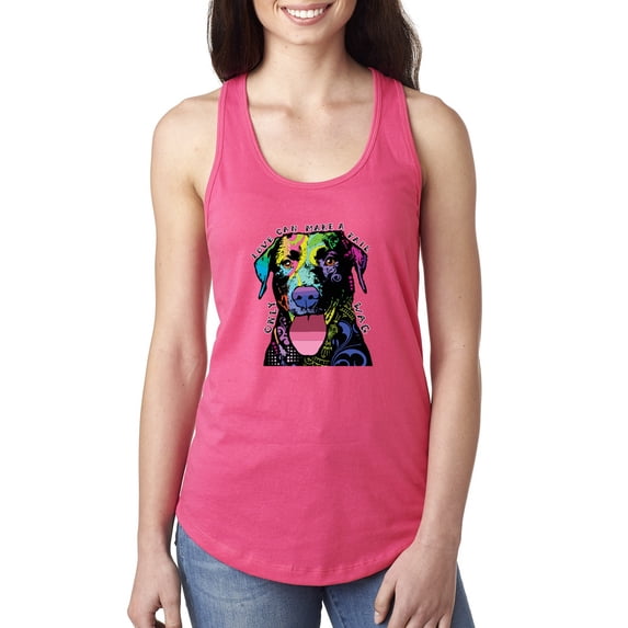 Love Can Make a Tail Wag Pitbull Dog Lover Ladies Racerback Tank Top, Hot Pink, Small