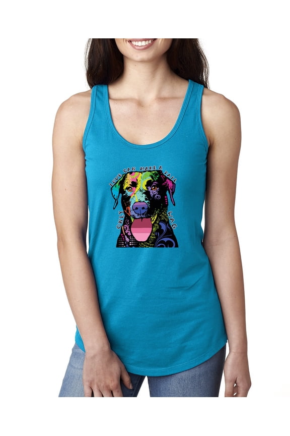 Love Can Make a Tail Wag Pitbull Dog Lover Ladies Racerback Tank Top, Turquoise, Large