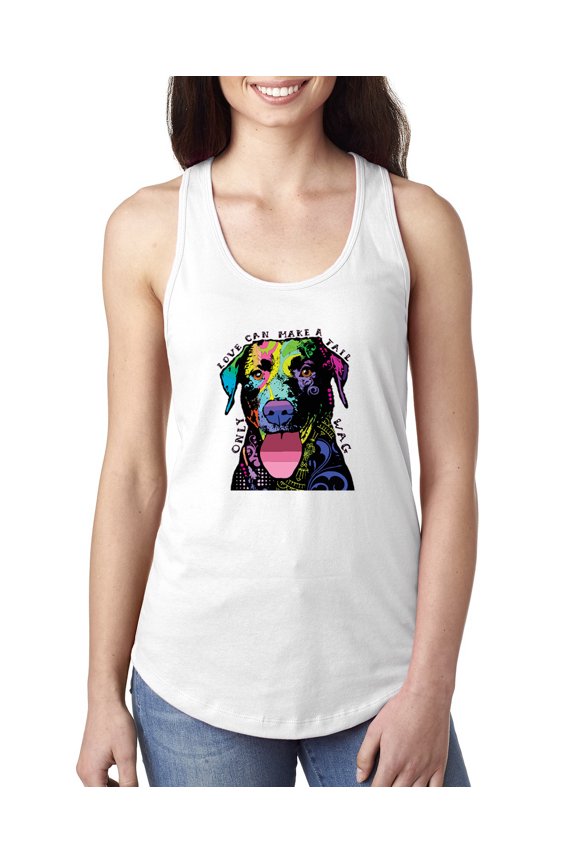 Love Can Make a Tail Wag Pitbull Dog Lover Ladies Racerback Tank Top, White, Large